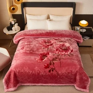 Warm Fluffy Home Textiles Red Printed Flannel Raschel Bedding Set Velvet Coverlets Queen Size Blanket
