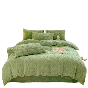 Warm Milk Fleece 3 Piece Set Thickened Duvet Cover and Pillowcase Set Heavyweight 3 Piece Solid Color Set