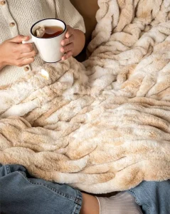 Warm Modern Cartoon Animal Print Plush Throw Blanket Eco Friendly Portable 100% Polyester Faux Rabbit Fur for Airplane Home Use