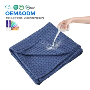 Warm Waffle Woven 100% Bamboo Cotton Four Seasons Twin King Size Customizable Color Machine Washable Bed Blankets