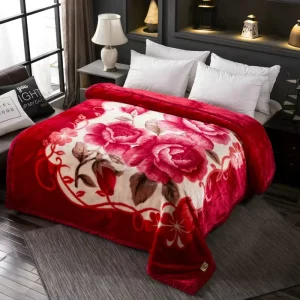 Warm and Soft Floral Print Korean Heavy Raschel Blankets for Winter Double Bed 2 Ply Raschel Blankets