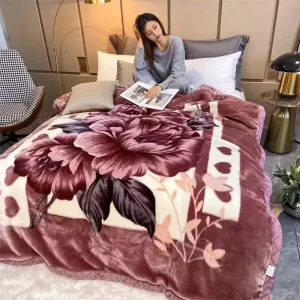 Warm and Soft Luxury Knitted 8 Kg Double Bed 2 Ply Korean Mink Throw Blanket for Winter Raschel Sleeping Blankets for Winter
