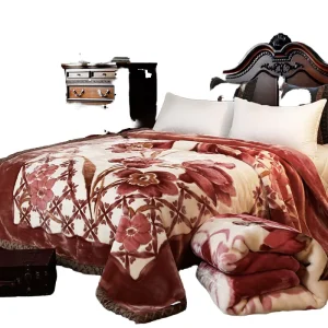 Warm and Soft Luxury Vintage Floral Grandma Style Knitted Raschel Blanket Anti Pilling OEM Available