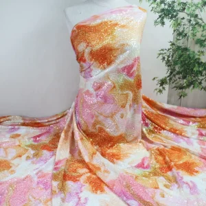Warp Knit Embroidered Tie dye Fabric Mesh Lace Sequins Glitter Fabric Women Dress Party Fashion Clothing