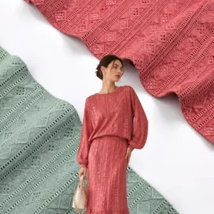 Warp Knitted Textured Jacquard Fabric Hollow Out Stripe Check Pattern 98% Polyester 2% Spandex Ready Stock Multi Colors