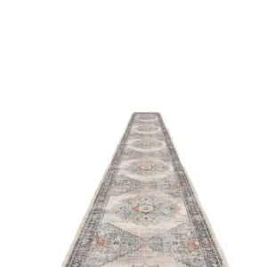 Washable Classic Floral Low Pile Thin Polyester Flat Woven Runner Rug Polypropylene Backing Non Skid Waterproof Kitchen Hallway