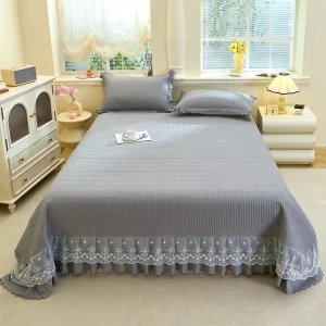 Washable Cotton Like Lace Bed Cover Three Piece Set Double Layer Yarn Cotton Filled Bed Skirt Kit with Lace Trim