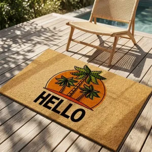Washable Easy Clean Faux Coir Welcome Door Mat Non slip PVC Backed Waterproof Dirt Trapper Entrance Rug for Indoor Outdoor Use
