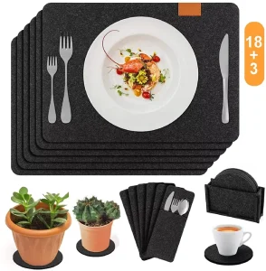 Washable Heat Resistant 18+3 Felt Place Mat Set with Coasters Cutlery Bags Decorative Mat