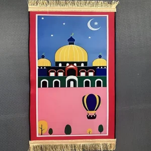 Washable Machine Made Cartoon Printed Prayer Mat Gift for Children Islamic Muslim Kids Padded Prayer Rug