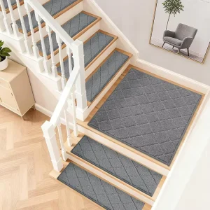 Washable Machine Made PET Friendly Low Pile Stair Landing Mat Non Slip Corner Indoor Edging Rugs for Wooden Steps