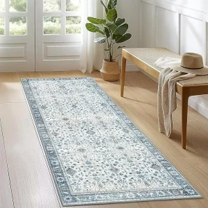 Washable Machine Made PET Friendly Runner Rug Hallway Bedroom Boho Vintage Non Slip Low Pile Soft Floral Floor Carpet Cover