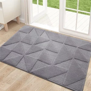 Washable Plain Tufted Low-Profile Front Back Door Mat Grey Non-Slip Super Absorbent Resist Dirt Entrance Mat