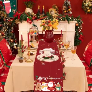 Washable Polyester Custom Modern Christmas Design Santa Fall Table Runners for Dining Table