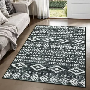Washable Runner Rug Ultra Thin Rug Runners for Hallways Non Slip Backing Farmhouse Geometric Print Indoor Carpet Runners