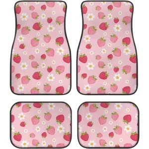 Washable Strawberry Pattern Car Mat Set Anti Slip Automotive Floor Liners Interior Protector for Dirt and Wear Universal Size