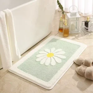 Washable Tufted Bathroom Mat Custom Size Pattern TPR Anti Slip Backing Soft Water Absorbent Bath Rug for Shower Room