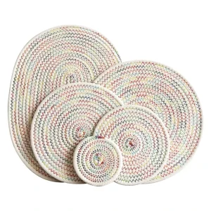 Washable Woven Cotton Rope Placemats Coasters Heat Resistant for Drinks Plates Hot Pots Colorful Place Mat