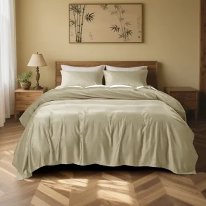 Washed Bamboo Fiber Four Piece Set Simple Solid Color Bed Sheets Covers Bedding Set Luxury Bedding Silk Bedding