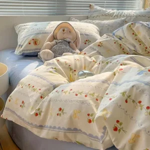 Washed Cotton 4PCS Printed Home Textile 2 2.2m Comforter Duvet Cover Double Bedsheets Queen King Size Bedding Set