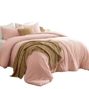 Washed Cotton Plain Comforter Set Cream White 3 Piece Bedding Set Soft Lightweight 200TC 2 Pillowcases Minimalist Aesthetic All