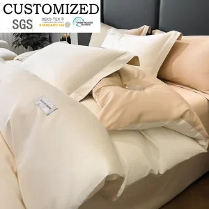 Washed Cotton Solid Satin Weave Customizable Bedding Set Korean Style for All Seasons Home Hotel & Wedding Use