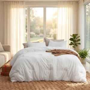 Washed Finish Cream White Comforter Set Soft & Cozy Neutral Bedding 3 Piece Comforter with Relaxed Vintage Aesthetic