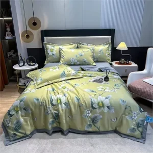 Washed Four Piece Duvet Bedding Set Silk Bedding Set Summer Quilt Embossing Duvet Cover Set