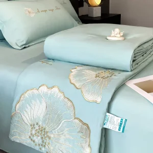 Washed Silk Embroidery Solid 4PCS Duvet Quilt Set