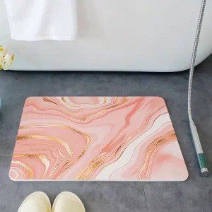 Water Absorbent Bath Mat 39*60cm Diatomaceous Earth Non Slip Modern Custom Marble Pattern Bathroom Floor Mat Factory Direct