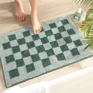 Water Absorbent Checkered Bath Mat Polyester Tufted Machine Washable Anti Slip Home & Hotel Use Thick