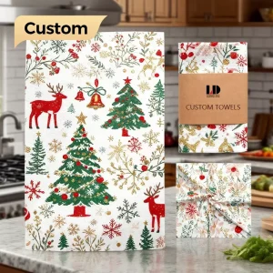 Water Absorbent Waffle patterned Dishcloths Microfiber Kitchen Towels with Christmas Trees Gifts Towels