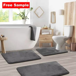 Water Absorption Non Slip Bath Rug U Shaped Toilet Mats Memory Foam Bathroom Mat Set