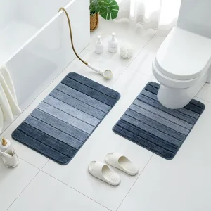 Water Absorption Non Slip Machine Made Microfiber Bath Rug Rectangle Toilet Mats Bathroom Mat Set Antimicrobial