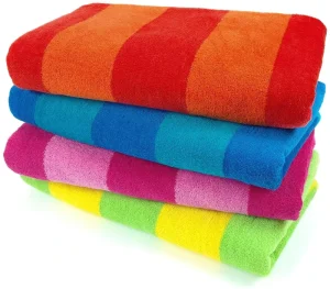Water Absorption Quick Drying 100% Cotton Thick Velour Striped Beach & Pool Towel 30In X 60In 4 Pack Beach Towels