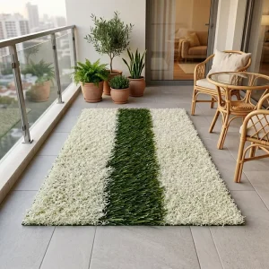 Water Permeable Woven Artificial Turf Custom Color Stripe Synthetic Grass Carpet for Pet Area Balcony Flooring