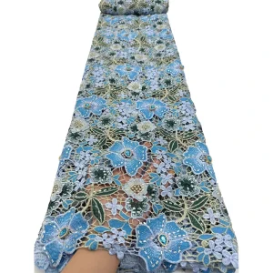Water Soluble Lace Fabric with Big Stones Nigeria Embroidery Cord Lace Women Wedding Materials