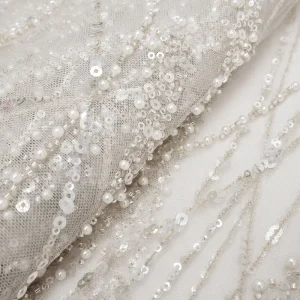 Water Soluble Stretch Rhinestone Lace Fabric Bridal Embroidery Sequins Tulle Mesh Wedding Dresses Evening Party Gown
