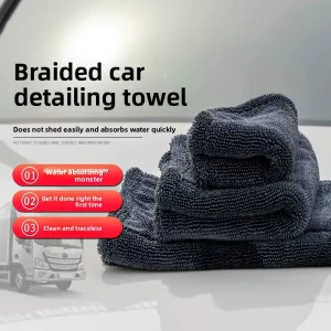 Water absorbing Thickened Multi purpose Microfiber Car Wiping Towel with Small Braid Design for Car Cleaning No Trace & No Harm