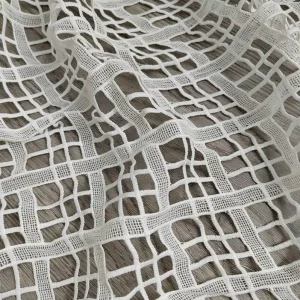 Water soluble White Poly Crochet Lace Fabric 178gsm Large Square Hollow Mesh Lace for Summer Cover up and Dress