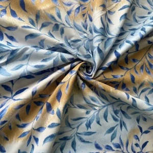 Watercolor Blue Willow Leaf Print Woven Twill 100% Polyester Microfiber Brushed Fabric Bedsheet in Roll