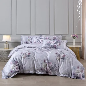 Watercolor Rose Digital Printed Duvet Cover Elegant Vintage Purple Floral Fade Resistant Soft Breathable Quilt Cover