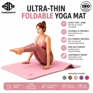 Waterproof Eco Friendly 6mm Non Slip 180cm Folding Exercise Fitness POE Yoga Mat Lightweight Portable 7 Fold Travel Strap