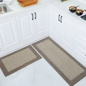 Waterproof Floor Mat Kitchen Runner Stain Resistant Anti Slip Kitchen Area Rugs and Mats Washable 2 Piece Set