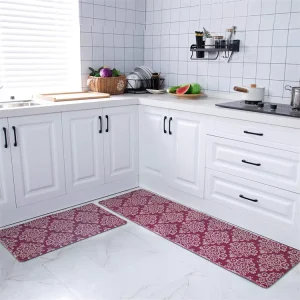 Waterproof Floral Pattern Kitchen Runner Rugs Non Slip Cushioned Stain Resistant PVC Floor Mat for in Front of Sink
