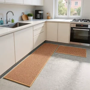 Waterproof Oil Proof Kitchen Mat Non Slip TPR Backing Linen Texture Stain Resistant Wipe Clean Long Kitchen Runner Floor Rug