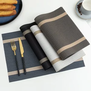 Waterproof Oil proof PVC Japanese style Placemat Gold Thread Jacquard Heat Insulation Table Mat for Hotel and Restaurant
