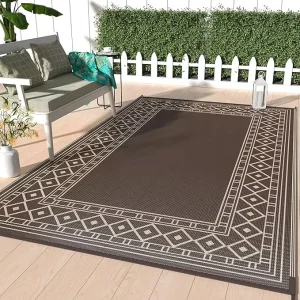 Waterproof Outdoor Reversible 5′ X 8′ Plastic Straw Rug Carpet RV Backyard Deck Balcony Picnic Decor for Patios Camping Mats