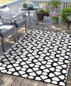Waterproof Plush Non Slip Outdoor Portable PP Woven Reversible Washable Carpet Rugs for Camping Picnic Travel Patio Deck Porch