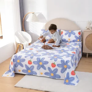 Waterproof Printed Polyester 600TC Anti Static Eco friendly Soft Comfortable Flat Bedsheet Set Floral Solid Cooling Woven